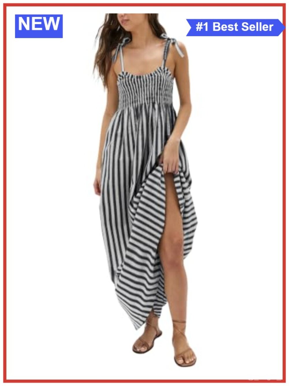 Striped Smocked Maxi Dress with Pockets Sleeveless Spaghetti Strap